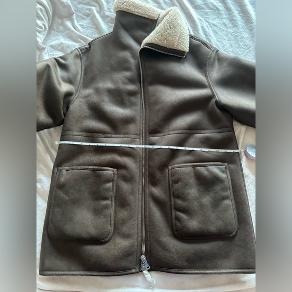 Mango faux leather shearling lined coat jacket brown cream zip size M NWT - Picture 10 of 11